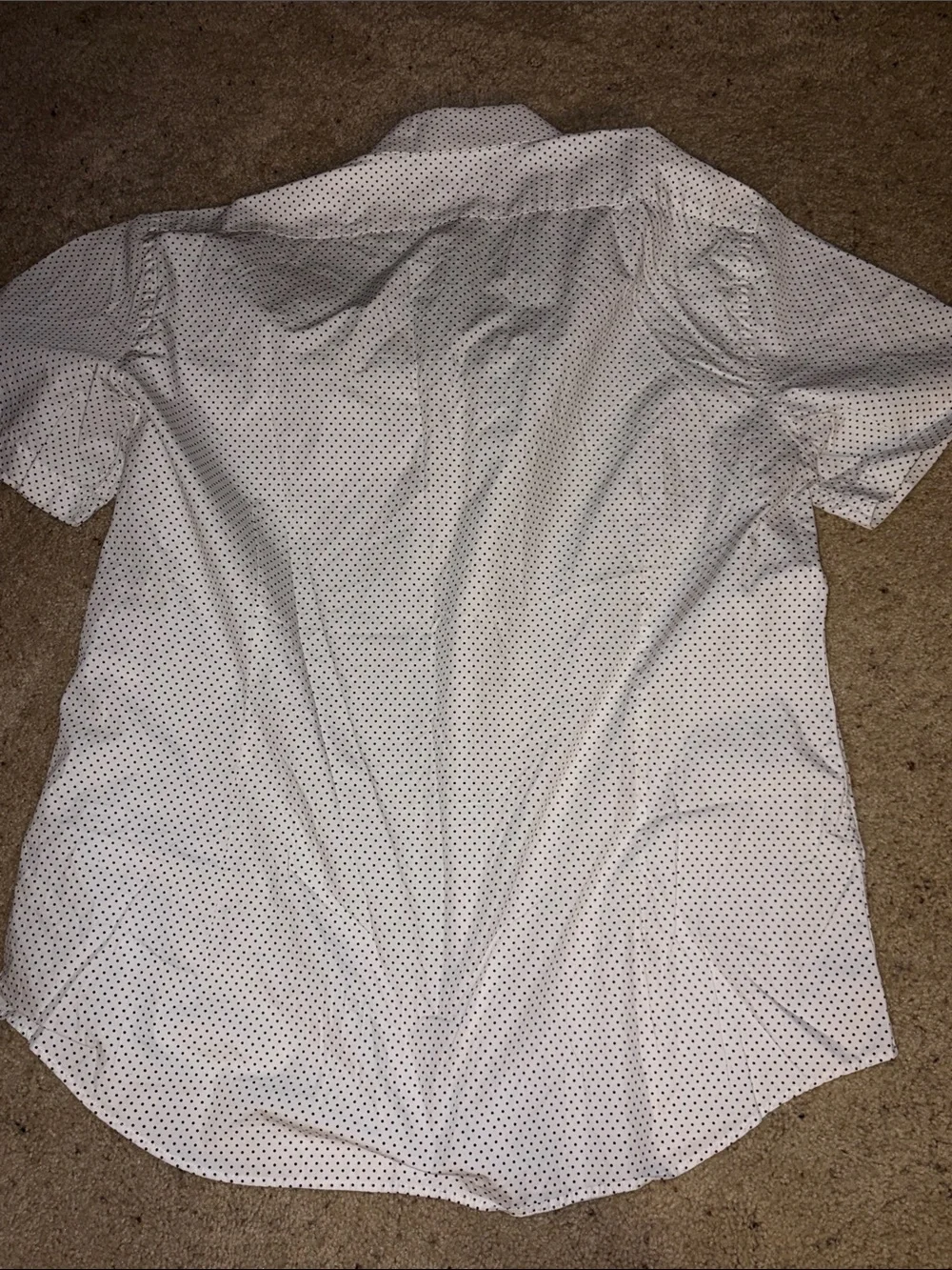 Express Men’s White Short-Sleeve Button-Down Shirt with Black Micro Dots